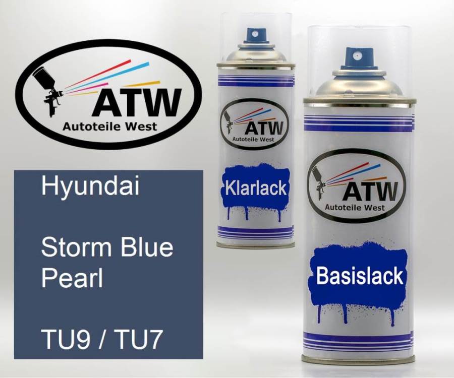 Hyundai, Storm Blue Pearl, TU9 / TU7: 400ml Sprühdose + 400ml Klarlack - Set, von ATW Autoteile West.